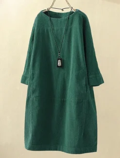New Women's Plus Size Mini Dress Linen-Inspired Dresses Casual Dress Casual Daily Form Fit 3/4 Length Sleeve Crew Neck Black Rusty Red Red Blue Spring Fall Women Dresses