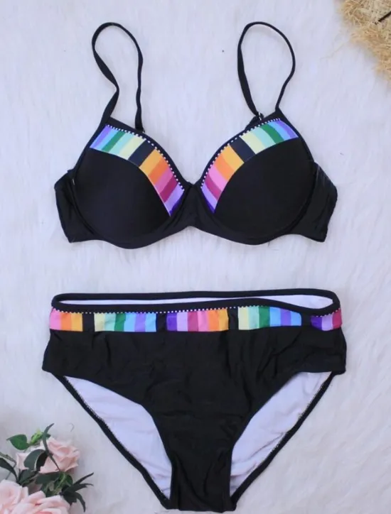 Online Women's Plus Size Swimwear Bikini 2 Piece Swimsuit 2 Piece Push Up Sexy High Waisted for Big Busts Beach Wear Chic & Modern Color Block Bathing Suits Women Bikinis