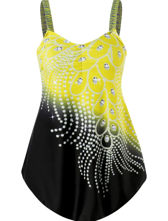 New Women's Plus Size Swimwear 2 Piece Swim Dress Swimsuit Print for Big Busts Vacation Sporty Leaf Bathing Suits Women Swimdresses