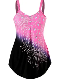 New Women's Plus Size Swimwear 2 Piece Swim Dress Swimsuit Print for Big Busts Vacation Sporty Leaf Bathing Suits Women Swimdresses