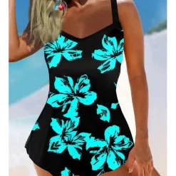 Outlet Women's Plus Size Swimwear Tankini 2 Piece Swim Dress Swimsuit 2 Piece Summer Floral Strap Sleeveless Bathing Suits Women Swimdresses