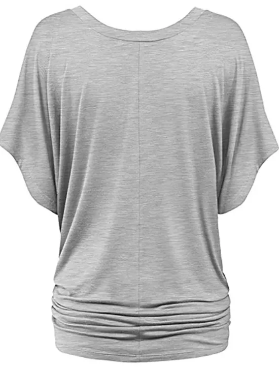 Clearance Women's Plus Size T Shirt Burgundy Tee Streetwear Casual Preppy Ruched Batwing Sleeve Half Sleeve Regular Tops V Neck Daily Going out Weekend Black White Yellow Pink Wine Summer Spring Women T-Shirts
