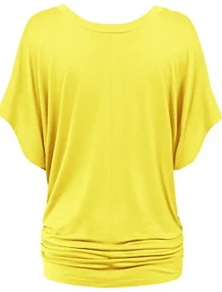 Clearance Women's Plus Size T Shirt Burgundy Tee Streetwear Casual Preppy Ruched Batwing Sleeve Half Sleeve Regular Tops V Neck Daily Going out Weekend Black White Yellow Pink Wine Summer Spring Women T-Shirts