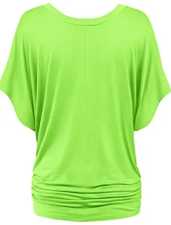 Clearance Women's Plus Size T Shirt Burgundy Tee Streetwear Casual Preppy Ruched Batwing Sleeve Half Sleeve Regular Tops V Neck Daily Going out Weekend Black White Yellow Pink Wine Summer Spring Women T-Shirts