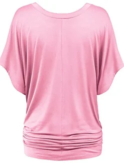 Clearance Women's Plus Size T Shirt Burgundy Tee Streetwear Casual Preppy Ruched Batwing Sleeve Half Sleeve Regular Tops V Neck Daily Going out Weekend Black White Yellow Pink Wine Summer Spring Women T-Shirts
