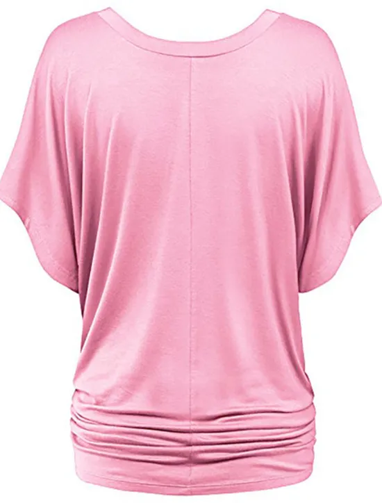 Clearance Women's Plus Size T Shirt Burgundy Tee Streetwear Casual Preppy Ruched Batwing Sleeve Half Sleeve Regular Tops V Neck Daily Going out Weekend Black White Yellow Pink Wine Summer Spring Women T-Shirts