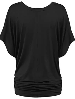 Clearance Women's Plus Size T Shirt Burgundy Tee Streetwear Casual Preppy Ruched Batwing Sleeve Half Sleeve Regular Tops V Neck Daily Going out Weekend Black White Yellow Pink Wine Summer Spring Women T-Shirts