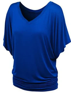 Clearance Women's Plus Size T Shirt Burgundy Tee Streetwear Casual Preppy Ruched Batwing Sleeve Half Sleeve Regular Tops V Neck Daily Going out Weekend Black White Yellow Pink Wine Summer Spring Women T-Shirts