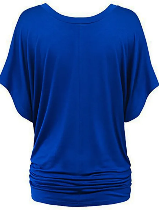 Clearance Women's Plus Size T Shirt Burgundy Tee Streetwear Casual Preppy Ruched Batwing Sleeve Half Sleeve Regular Tops V Neck Daily Going out Weekend Black White Yellow Pink Wine Summer Spring Women T-Shirts