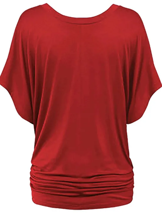 Clearance Women's Plus Size T Shirt Burgundy Tee Streetwear Casual Preppy Ruched Batwing Sleeve Half Sleeve Regular Tops V Neck Daily Going out Weekend Black White Yellow Pink Wine Summer Spring Women T-Shirts