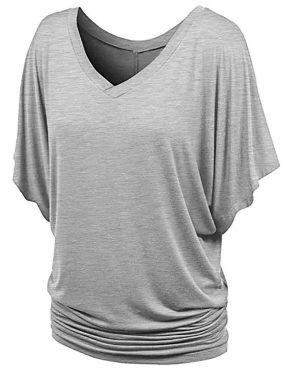 Clearance Women's Plus Size T Shirt Burgundy Tee Streetwear Casual Preppy Ruched Batwing Sleeve Half Sleeve Regular Tops V Neck Daily Going out Weekend Black White Yellow Pink Wine Summer Spring Women T-Shirts