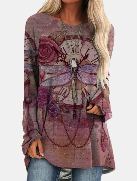 New Women's Plus Size T Shirt Tunic Shirts Geometric Plaid Vintage Tunic Ethnic Long Sleeve Round Neck Long Tops Casual Print Marron Yellow Light Green Wine Red Fall & Winter Prefall Women Tunic Tops