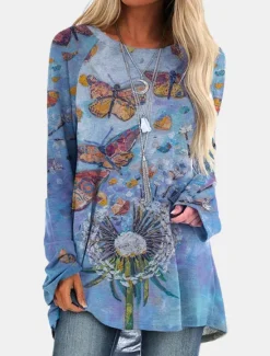 New Women's Plus Size T Shirt Tunic Shirts Geometric Plaid Vintage Tunic Ethnic Long Sleeve Round Neck Long Tops Casual Print Marron Yellow Light Green Wine Red Fall & Winter Prefall Women Tunic Tops