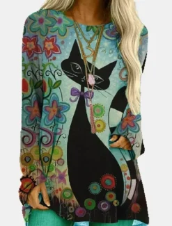 New Women's Plus Size T Shirt Tunic Shirts Geometric Plaid Vintage Tunic Ethnic Long Sleeve Round Neck Long Tops Casual Print Marron Yellow Light Green Wine Red Fall & Winter Prefall Women Tunic Tops