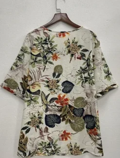 Online Women's Plus Size T Shirt Leaf Flower Daily Casual Short Sleeve Crew Neck Daily Print All Seasons Women T-Shirts|Boho Tops