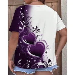 Women's Plus Size T Shirt Tops Tee Heart Short Sleeve Crew Neck Casual Daily Spring Fall Women T-Shirts