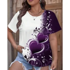 Women's Plus Size T Shirt Tops Tee Heart Short Sleeve Crew Neck Casual Daily Spring Fall Women T-Shirts