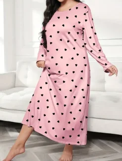 New Women's Plus Size Valentine Dress Pajamas Sleepwear Heart Butterfly Fashion Casual Home Bed Comfort Breathable Crew Neck Long Sleeve Spring Home Outfits Women Sleepwear