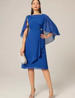 New Women's Plus Size Wedding Guest Cocktail Dress Set Chiffon Ruffle Boat Neck Sleeveless Midi Dress Party Elegant Summer Women Chiffon Dresses|Cocktail Dress