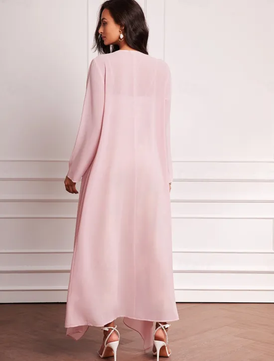 Hot Women's Plus Size Wedding Guest Dress Set Maxi Dress Chiffon Cardigan Embroidered Date Vacation Elegant V Neck Long Sleeve Color Spring Summer Fall Women Spring Curvy Dress