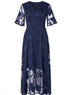 Discount Women's Plus Size Wedding Guest Cocktail Dress Maxi Dress Lace Ruffle Party Elegant Formal V Neck Half Sleeve Flutter Sleeve Color Women Spring Curvy Dress