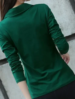 Outlet Women's Polo Shirts Plain Sports Cute Basic Long Sleeve Shirt Collar Regular Tops Casual Sports Buttons Black White Wine Green Khaki Spring Fall Women T-Shirts