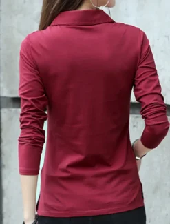 Outlet Women's Polo Shirts Plain Sports Cute Basic Long Sleeve Shirt Collar Regular Tops Casual Sports Buttons Black White Wine Green Khaki Spring Fall Women T-Shirts