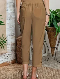 Online Women's Poly-Cotton Linen Texture Pants Cropped Pants Fashion Streetwear Comfort Ankle-Length Mid Waist Plain Lace Comfy Comfortable Street Daily Wear Going out Black White Blue Green Summer Regular Women Pants