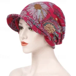 Sale Women's Print Beanies Hat Female Autumn Winter Cotton Baseball Hats Ponytail Vintage Warm Turban Cap Visors Caps Women Hats