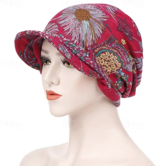 Sale Women's Print Beanies Hat Female Autumn Winter Cotton Baseball Hats Ponytail Vintage Warm Turban Cap Visors Caps Women Hats