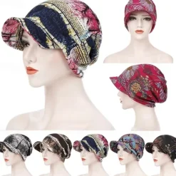 Sale Women's Print Beanies Hat Female Autumn Winter Cotton Baseball Hats Ponytail Vintage Warm Turban Cap Visors Caps Women Hats