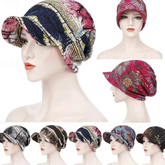 Sale Women's Print Beanies Hat Female Autumn Winter Cotton Baseball Hats Ponytail Vintage Warm Turban Cap Visors Caps Women Hats