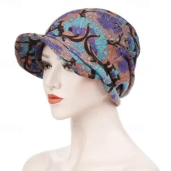 Sale Women's Print Beanies Hat Female Autumn Winter Cotton Baseball Hats Ponytail Vintage Warm Turban Cap Visors Caps Women Hats