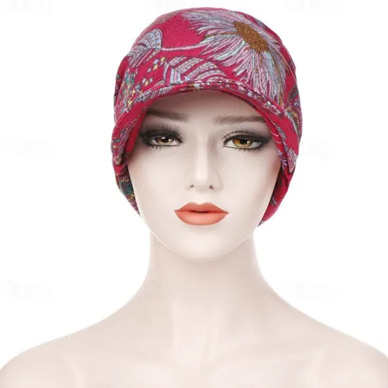 Sale Women's Print Beanies Hat Female Autumn Winter Cotton Baseball Hats Ponytail Vintage Warm Turban Cap Visors Caps Women Hats