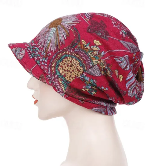 Sale Women's Print Beanies Hat Female Autumn Winter Cotton Baseball Hats Ponytail Vintage Warm Turban Cap Visors Caps Women Hats