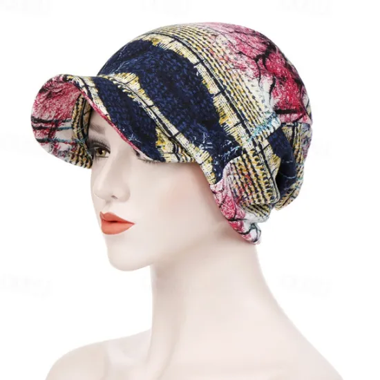 Sale Women's Print Beanies Hat Female Autumn Winter Cotton Baseball Hats Ponytail Vintage Warm Turban Cap Visors Caps Women Hats