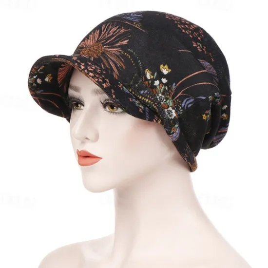 Sale Women's Print Beanies Hat Female Autumn Winter Cotton Baseball Hats Ponytail Vintage Warm Turban Cap Visors Caps Women Hats