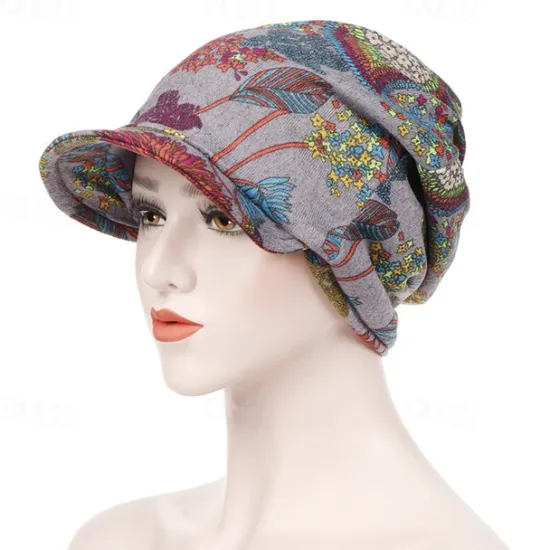 Sale Women's Print Beanies Hat Female Autumn Winter Cotton Baseball Hats Ponytail Vintage Warm Turban Cap Visors Caps Women Hats