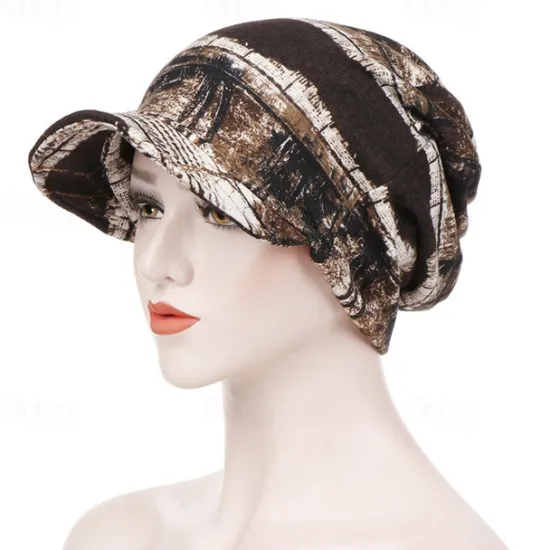 Sale Women's Print Beanies Hat Female Autumn Winter Cotton Baseball Hats Ponytail Vintage Warm Turban Cap Visors Caps Women Hats