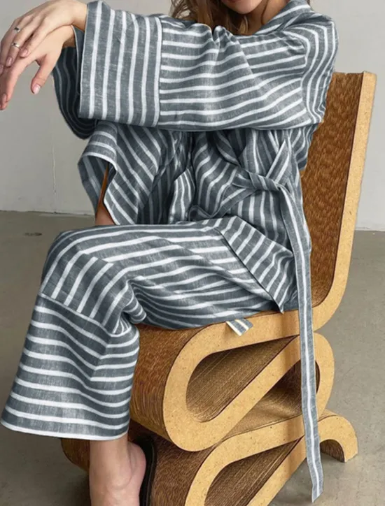 New Women's Print Chemises & Gowns Nightwear - POLY Striped Home Outfits Women Pajama-Setter