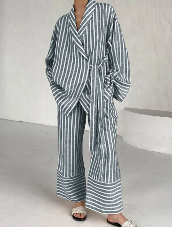 New Women's Print Chemises & Gowns Nightwear - POLY Striped Home Outfits Women Pajama-Setter