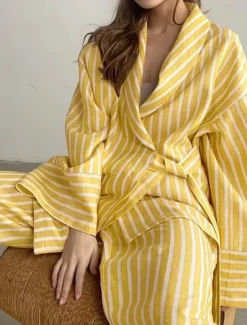 New Women's Print Chemises & Gowns Nightwear - POLY Striped Home Outfits Women Pajama-Setter