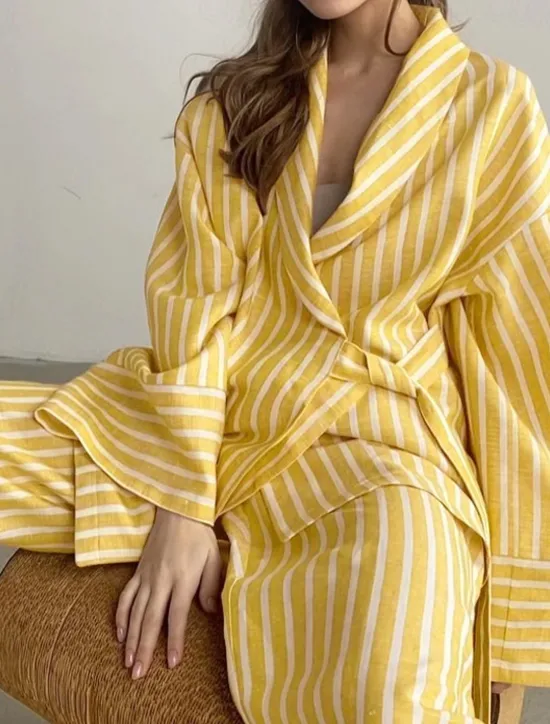 New Women's Print Chemises & Gowns Nightwear - POLY Striped Home Outfits Women Pajama-Setter