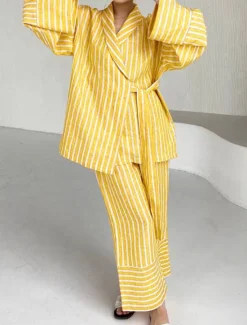 New Women's Print Chemises & Gowns Nightwear - POLY Striped Home Outfits Women Pajama-Setter
