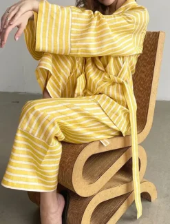 New Women's Print Chemises & Gowns Nightwear - POLY Striped Home Outfits Women Pajama-Setter