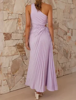 Online Women's Prom Dress Party Dress Cut Out Dress Pleated Drawstring One Shoulder Sleeveless Valentine's Day Wedding Guest Elegant Black Light Purple Summer Spring Women Cocktail Dress