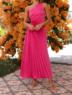 Online Women's Prom Dress Party Dress Cut Out Dress Pleated Drawstring One Shoulder Sleeveless Valentine's Day Wedding Guest Elegant Black Light Purple Summer Spring Women Cocktail Dress