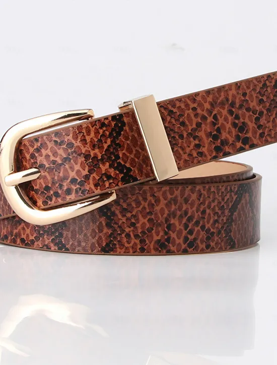 Best Women's PU Buckle Belt PU Leather Metal Bucke Snake Skin Casual Vintage Retro Work Daily Black White Brown Beige Women Belt