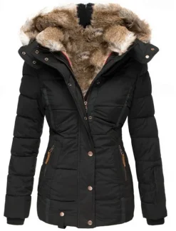 Best Women's Puffer Jacket Daily Winter Long Coat Fashion Streetwear Jacket Long Sleeve Fur Trim Patchwork Black Pink Navy Blue Women Puffers & Parka