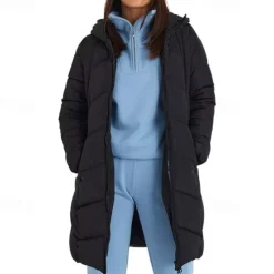 Online Women's Puffer Jacket Hoodie Jacket Hiking Windbreaker Winter Outdoor Thermal Warm Windproof Outerwear Winter Jacket Full Length Visible Zipper Fishing Camping / Hiking / Caving Traveling Black Red Women Puffers & Parka